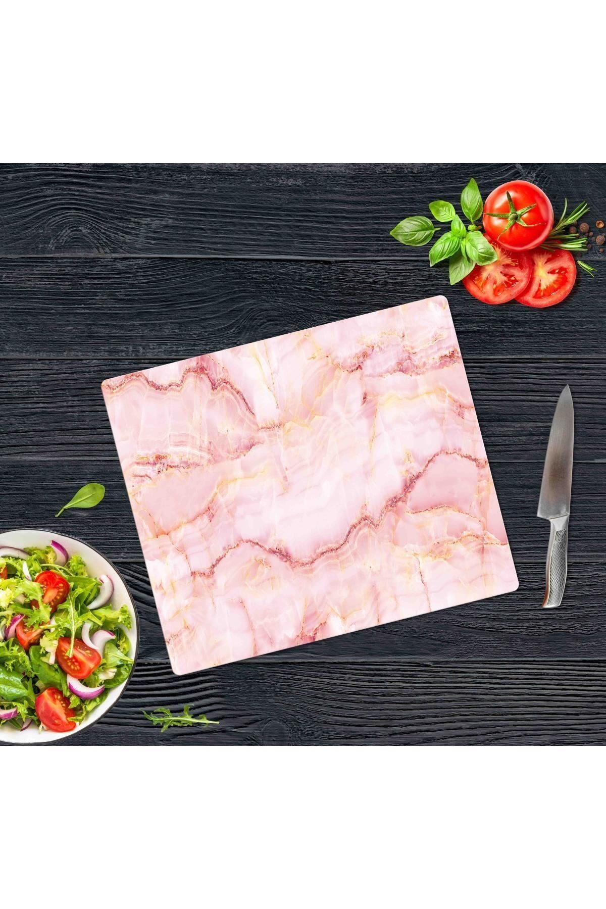 29x34 cm Cam Kesme Tahtası Pembe Mermer