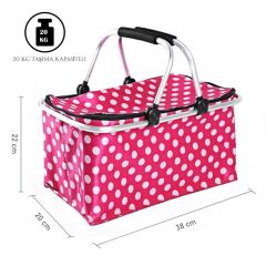 Kulplu katlanır Alüminyum Çerçeveli Termo Çanta Puantiyeli Pembe
