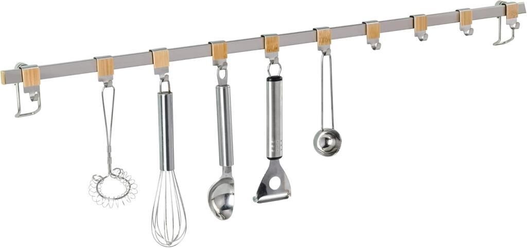 WENKO Duvar Rafı 10'lu Kancalı Askılık, Mutfak Düzenleyici Kepçe Kaşık Askılığı