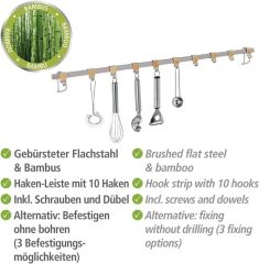 WENKO Duvar Rafı 10'lu Kancalı Askılık, Mutfak Düzenleyici Kepçe Kaşık Askılığı