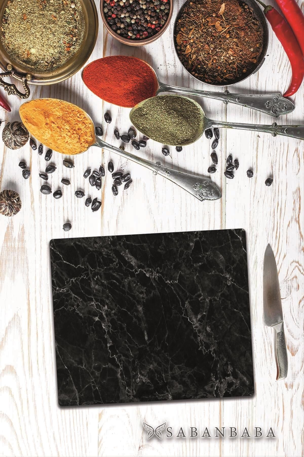 29x34 cm Cam Kesme Tahtası Siyah Mermer