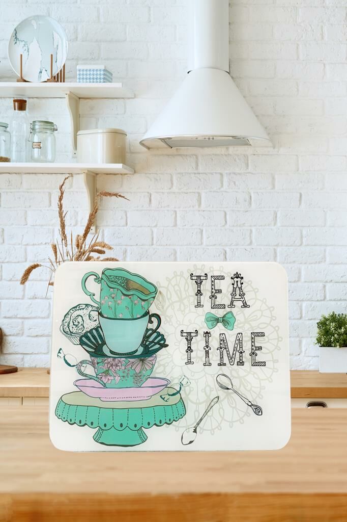 30x40 cm Cam Kesme Tahtası Tea Time