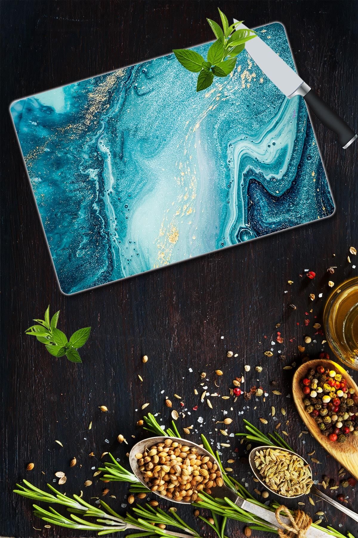 20x30 cm Cam Kesme Tahtası Okyanus