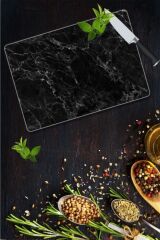 30x40 cm Cam Kesme Tahtası Siyah Mermer Desenli