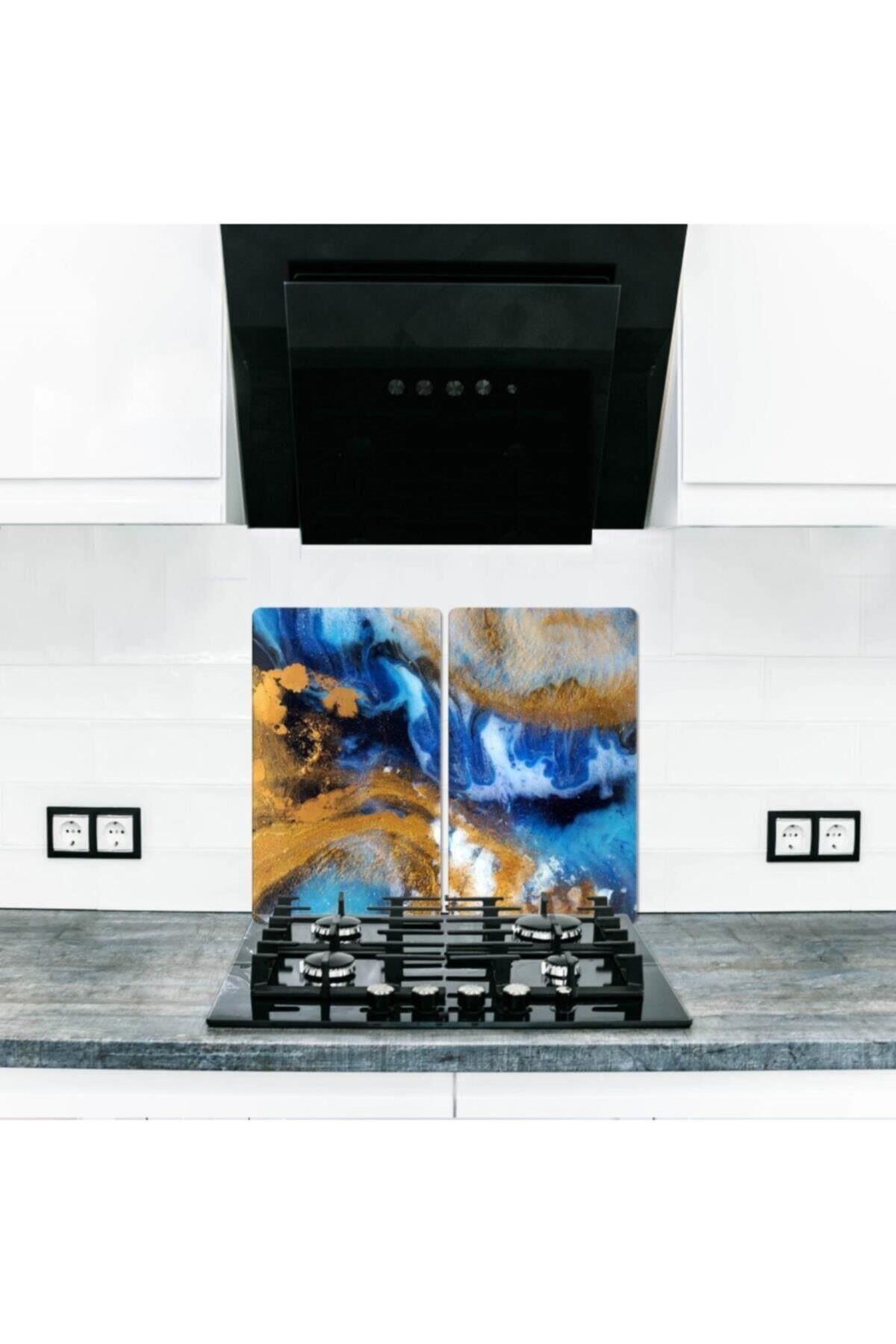 2' li 40x52 cm Cam Ocak Koruyucu  Dünya Desenli