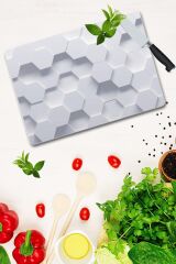 30x40 cm Cam Kesme Tahtası Beyaz Altıgen