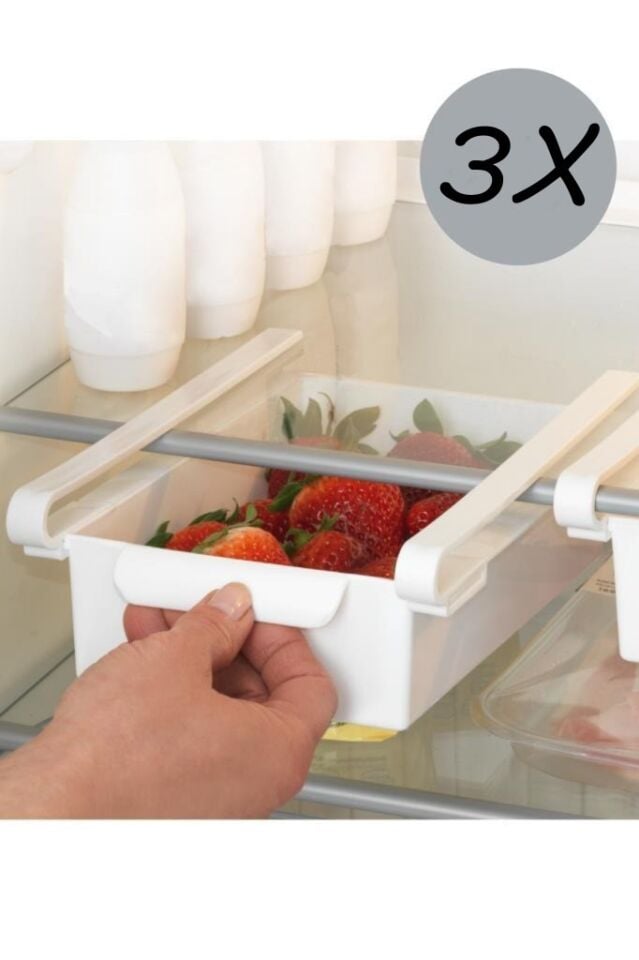 3'lü Beyaz, Çok Amaçlı Raf Sistemi - Buzdolabı, Mutfak ve Masa Düzenleyici Organizer