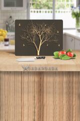 30x40 cm Cam Kesme Tahtası Altın Ağaç