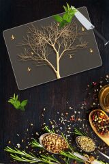 30x40 cm Cam Kesme Tahtası Altın Ağaç