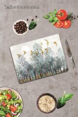 30x40 cm Cam Kesme Tahtası Altın Kuşlar