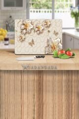 30x40 cm Cam Kesme Tahtası Altın Çiçek