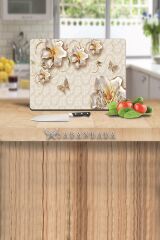 30x40 cm Cam Kesme Tahtası Altın Çiçek