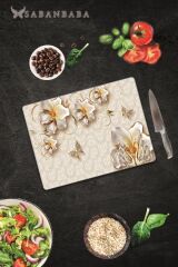 30x40 cm Cam Kesme Tahtası Altın Çiçek