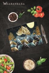 30x40 cm Cam Kesme Tahtası Altın Ağaç & Geyikler