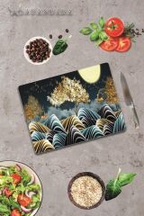 30x40 cm Cam Kesme Tahtası Altın Ağaç & Geyikler