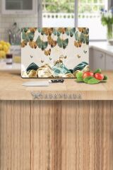 30x40 cm Cam Kesme Tahtası Altın Geyikler & Yapraklar