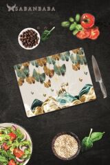 30x40 cm Cam Kesme Tahtası Altın Geyikler & Yapraklar