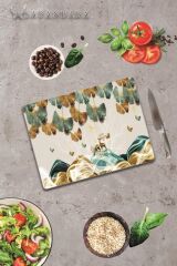 30x40 cm Cam Kesme Tahtası Altın Geyikler & Yapraklar