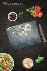 30x40 cm Cam Kesme Tahtası Ay & Çiçekler