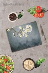 30x40 cm Cam Kesme Tahtası Ay & Çiçekler