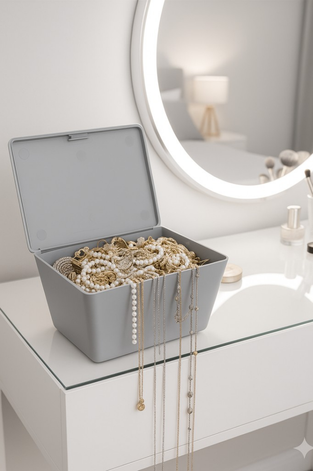 Gri, Kapaklı Saklama Ve Takı Kutusu - Brasil Model