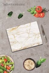 20x30 cm Cam Kesme Tahtası Alacalı Altın Mermer