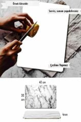 30x40 cm Cam Kesme Tahtası Beyaz Altın Desenli