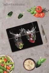 30x40 cm Cam Kesme Tahtası Biber ve Su