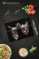 30x40 cm Cam Kesme Tahtası Biber ve Su