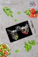 20x30 cm Cam Kesme Tahtası Biber ve Su