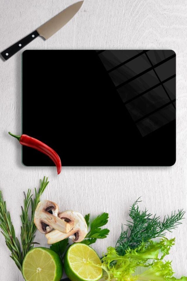 29x34cm - Düz Siyah - Cam Kesme Tahtası