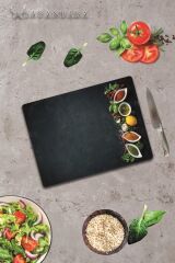 20x30 cm Cam Kesme Tahtası Baharatlıklar