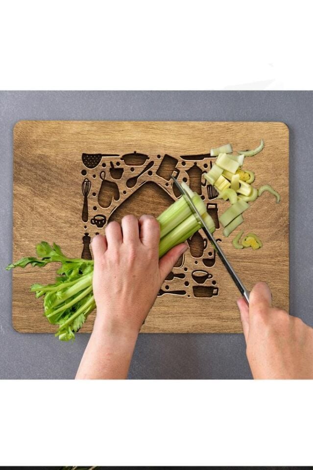 30x40cm - Ahşap Ev Desenli - Cam Kesme Tahtası