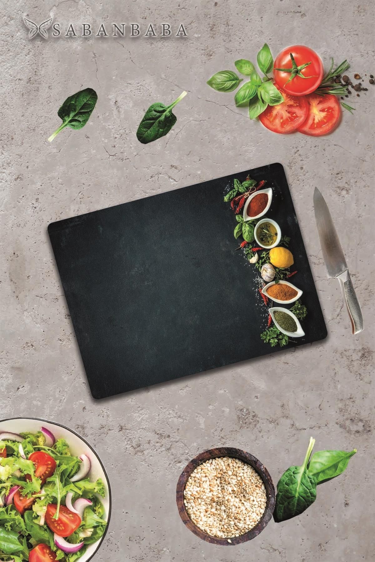 30x40 cm Cam Kesme Tahtası Baharatlıklar