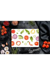 30x40 cm Cam Kesme Tahtası Beyaz Sebzeler