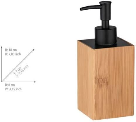 WENKO Padua sabunluk, sürdürülebilir bambudan doldurulabilir pompalı şişe, mutfak ve banyo için yüksek kaliteli pompa, 210 ml'ye kadar sabun kapasiteli, 8 x 18 x 7 cm, doğal/siyah