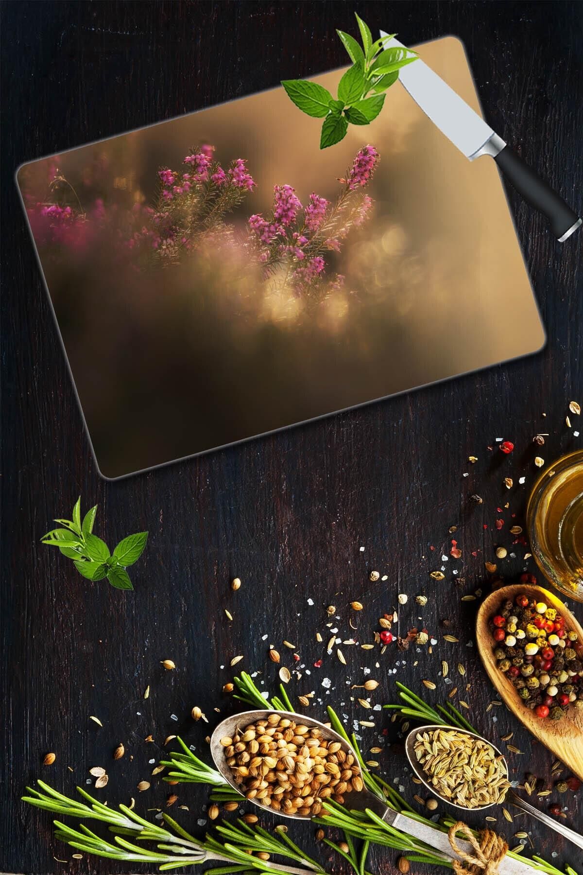 30x40 cm Cam Kesme Tahtası Bahar Çiçeği Desenli