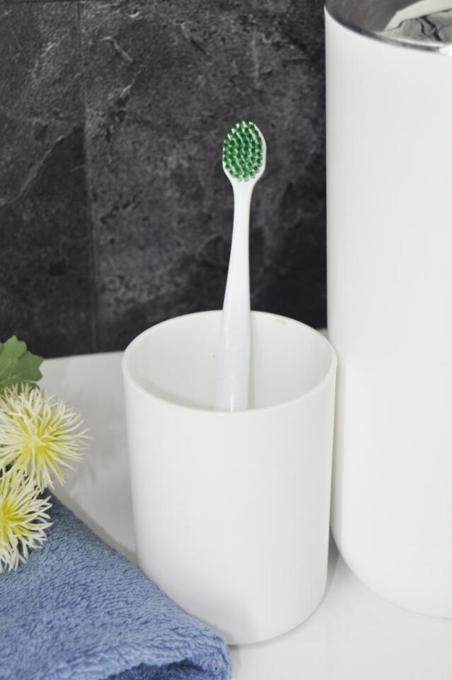 Beyaz, Plastik Diş Fırçalık – 7,5×10 cm, Macunluk, Banyo Düzenleyici - Brasil Model