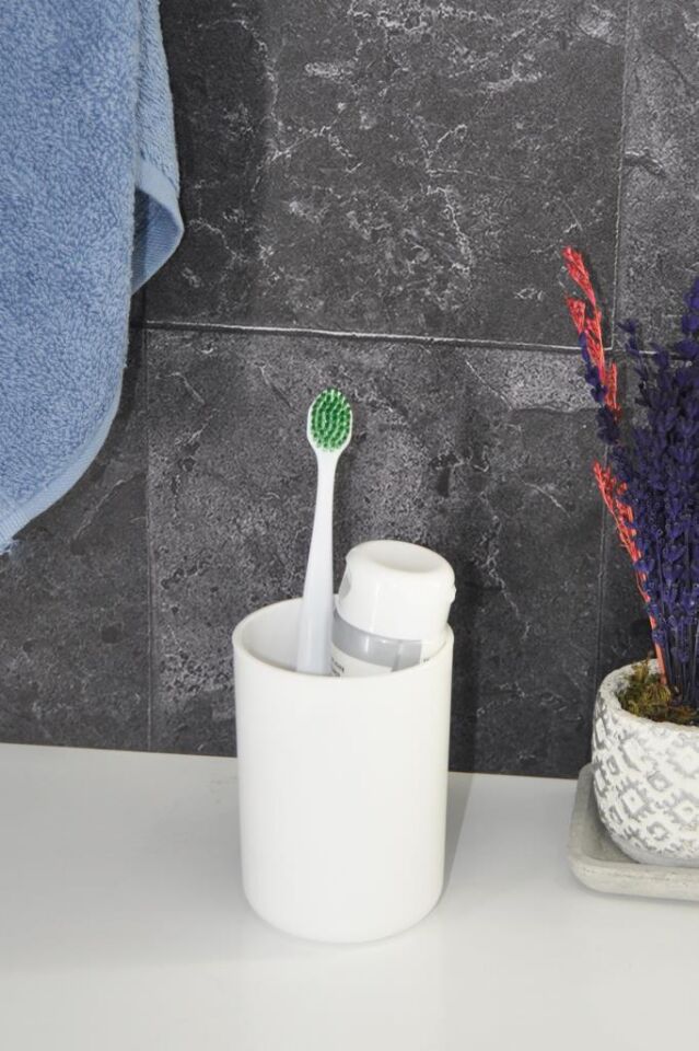 Beyaz, Plastik Diş Fırçalık – 7,5×10 cm, Macunluk, Banyo Düzenleyici - Brasil Model