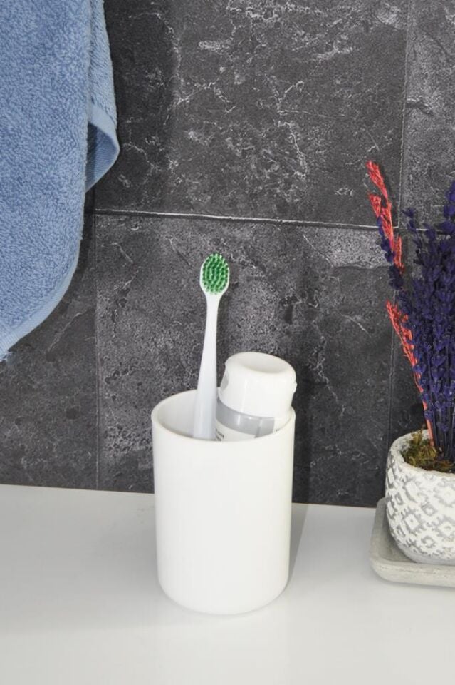 Beyaz, Plastik Diş Fırçalık – 7,5×10 cm, Macunluk, Banyo Düzenleyici - Brasil Model