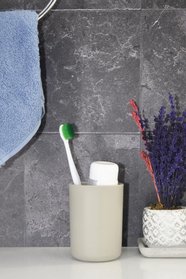 Bej, Plastik Diş Fırçalık – 7,5×10 cm, Macunluk, Banyo Düzenleyici - Brasil Model