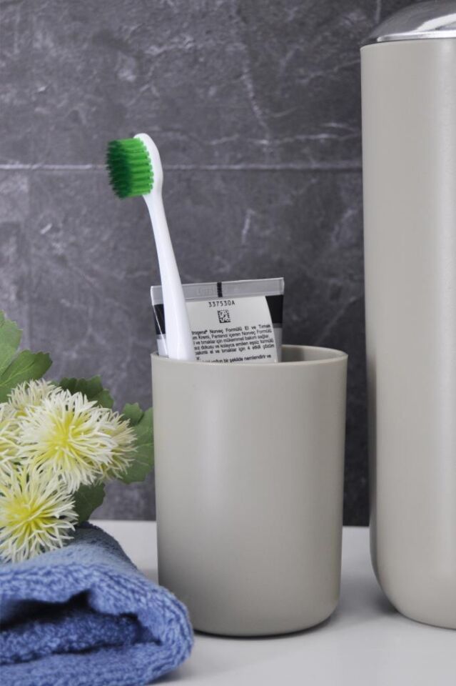 Bej, Plastik Diş Fırçalık – 7,5×10 cm, Macunluk, Banyo Düzenleyici - Brasil Model