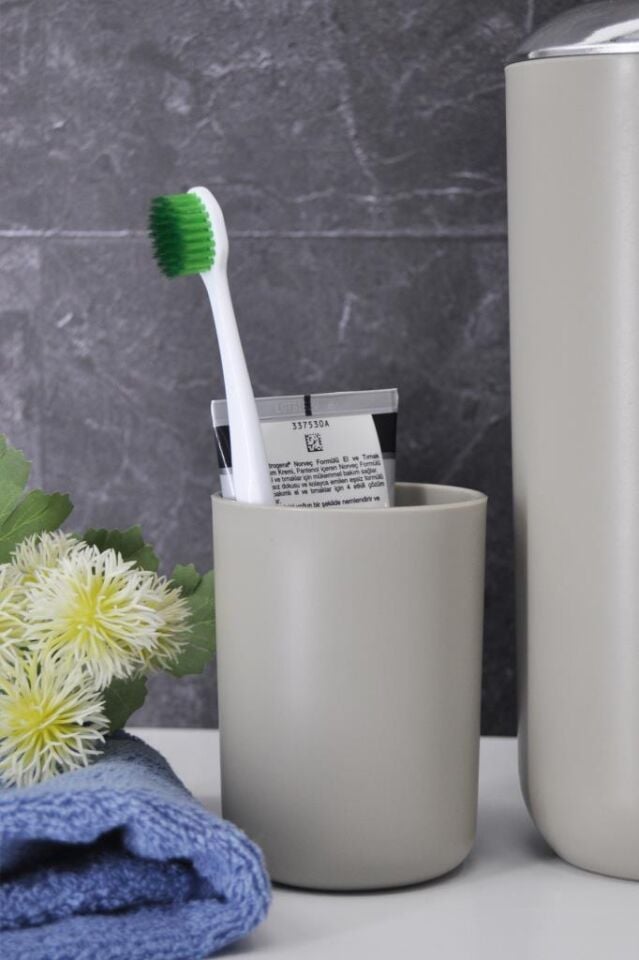 Bej, Plastik Diş Fırçalık – 7,5×10 cm, Macunluk, Banyo Düzenleyici - Brasil Model
