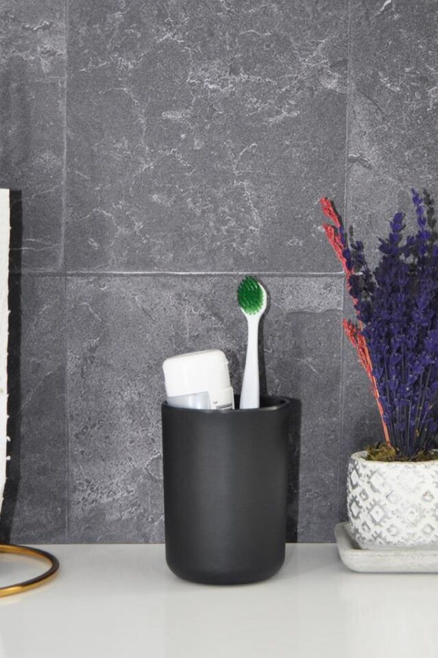 Siyah, Plastik Diş Fırçalık – 7,5×10 cm, Macunluk, Banyo Düzenleyici - Brasil Model