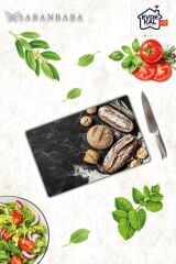 20x30 cm Cam Kesme Tahtası Buğdaylı Ekmek