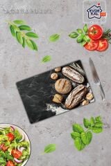 20x30 cm Cam Kesme Tahtası Buğdaylı Ekmek