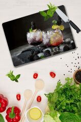 30x40 cm Cam Kesme Tahtası Böğürtlen