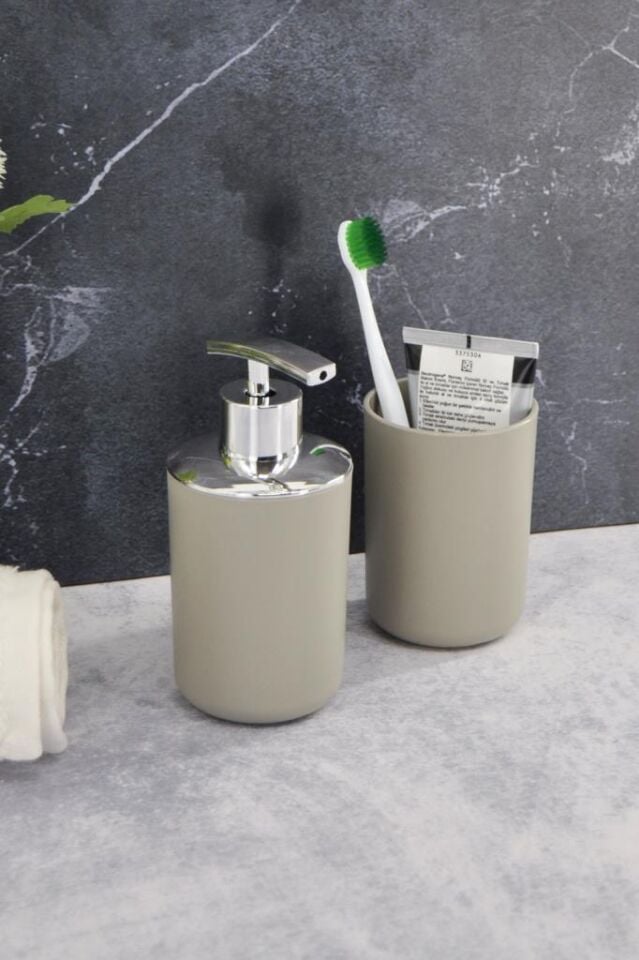 2'li Set Bej, Diş Fırçalık Ve Sıvı Sabunluk - Brasil Model
