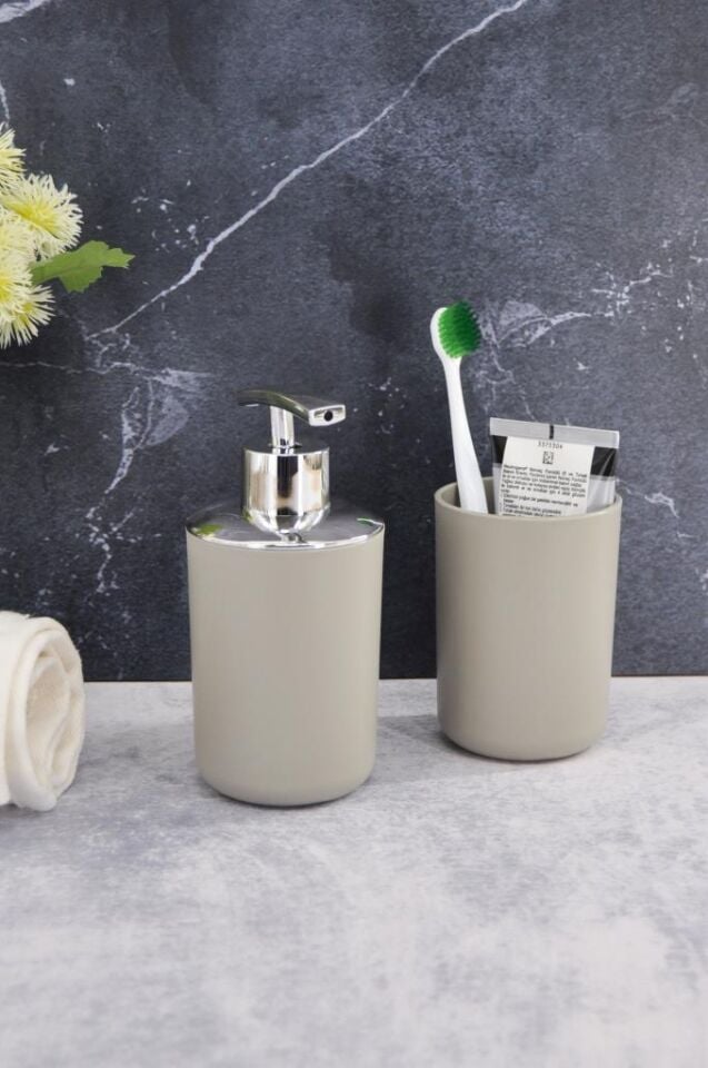 2'li Set Bej, Diş Fırçalık Ve Sıvı Sabunluk - Brasil Model
