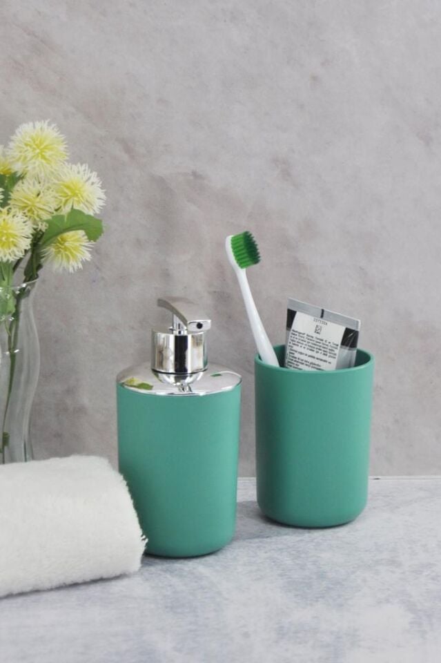 2'li Set Yeşil, Diş Fırçalık Ve Sıvı Sabunluk - Brasil Model